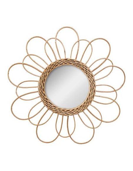 Miroir rond Fleur en rotin  - D 38 cm - Beige