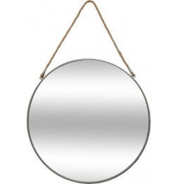 Miroir rond en fer avec corde en jute - D 55 cm - Gris