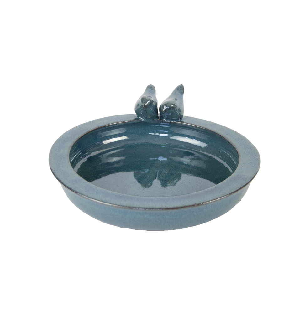 Bain oiseaux rond - L 32,9 cm x l 30,7 cm x H 10,9 cm - Bleu pétrole