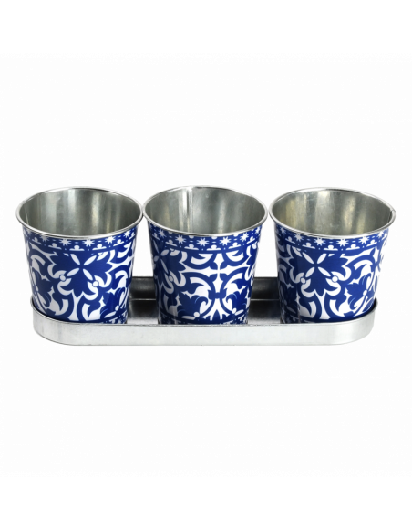 Jardinière 3 pots - L 10,1 x l 29,6 x H 10,1 cm - Bleu