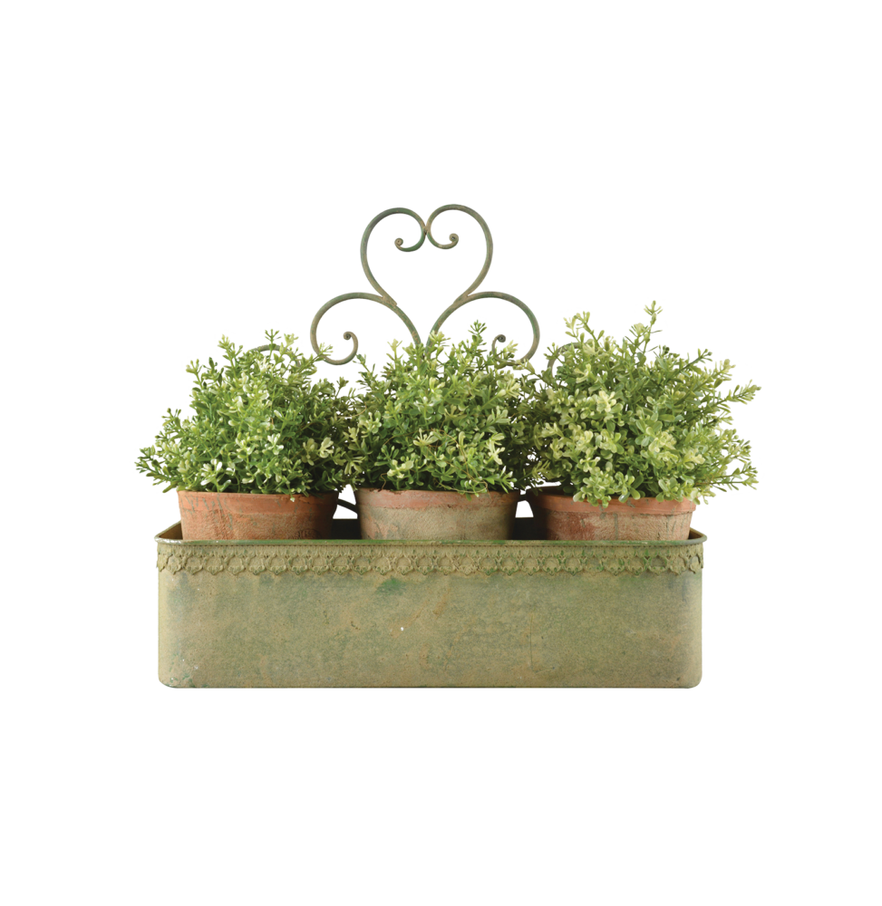 Jardinière murale en métal vieilli - L 13,9 cm x l 43,1 cm x H 37,6 - Vert