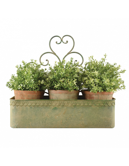 Jardinière murale en métal vieilli - L 13,9 cm x l 43,1 cm x H 37,6 - Vert