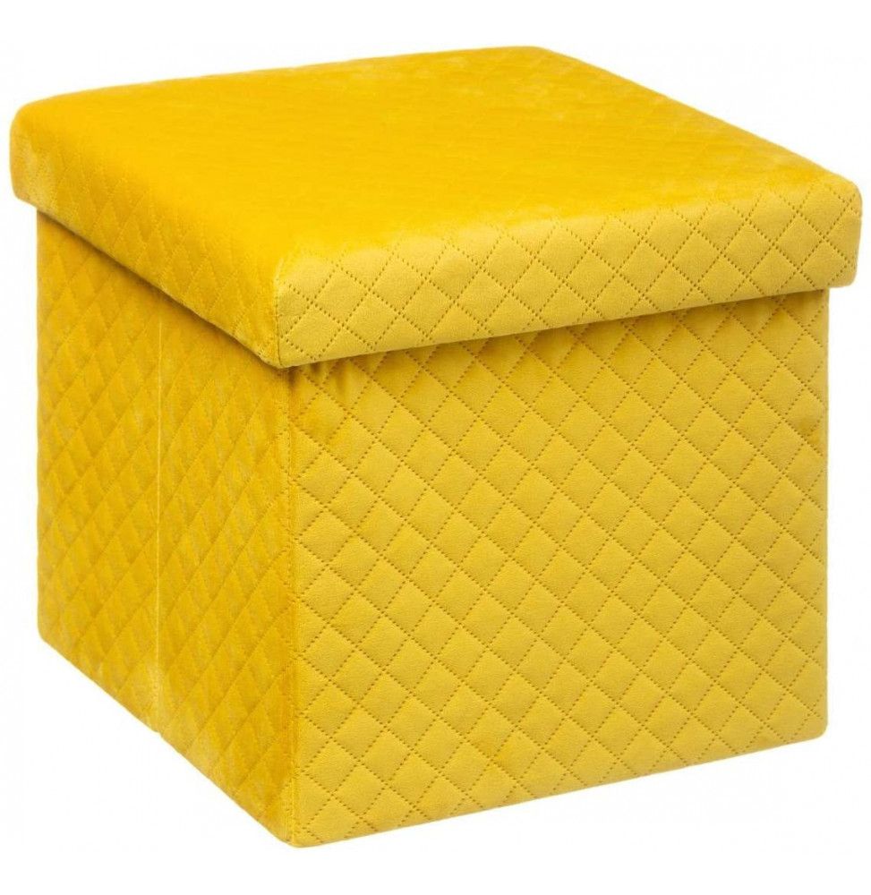 Pouf en velours avec pli - 31 x 31 cm - Jaune