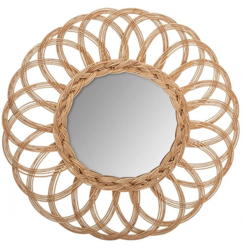 Miroir rond en rotin - Fleur - D 49 cm x P 4 cm - Marron